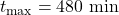 t_{\text{max}} = 480\text{ min}