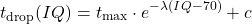 \[t_{\text{drop}}(IQ) = t_{\text{max}} \cdot e^{-\lambda (IQ - 70)} + c\]